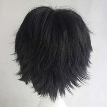 S-noilite Unisex Short Cosplay Hair Wig Women Men Male Fluffy Straight Cartoon Anime Con Party Costume Pixie Wigs Black