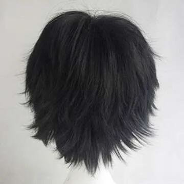 S-noilite Unisex Short Cosplay Hair Wig Women Men Male Fluffy Straight Cartoon Anime Con Party Costume Pixie Wigs Black