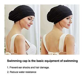 Spandex Fabric Women Swimming Caps Lady Girls Bathing Cap Long Short Hair Ear Protection Spandex Cap...