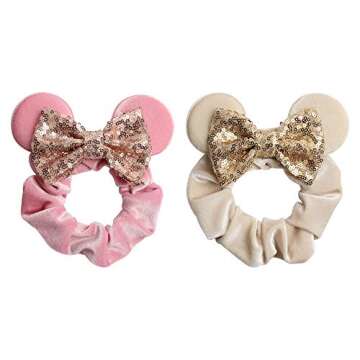 YanJie Women Mouse Ears Sequin Bows Velvet Scrunchies – Cute Hair Accessories for Every Occasion