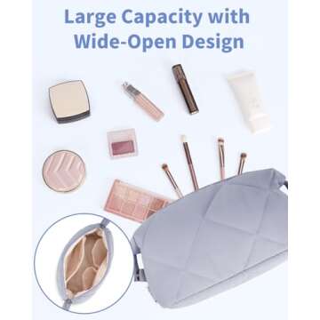 Ceneda Puffy Padded Makeup Bag Travel Toiletry Bag Quilt Organizer Bag