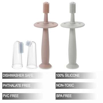 PandaEar Baby Finger Toothbrush Silicone Toothbrush Pink+Blue (3 Set)| Oral Care for Infants Ages 3 Months Plus