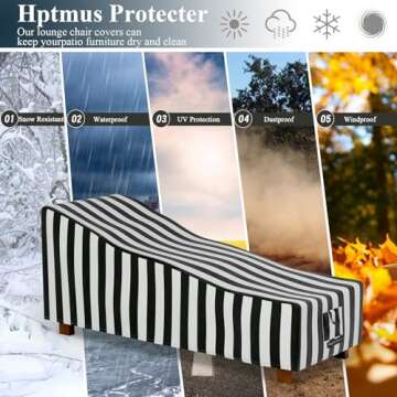 Hptmus 2Pcs Outdoor Chaise Lounge Covers - Patio Chaise Lounge Covers Waterproof Heavy Duty Outdoor Lounge Chair Covers Patio Furniture Covers, 84" L x 32" W x 32" H/Black&White Stripe
