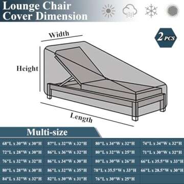 Hptmus 2Pcs Outdoor Chaise Lounge Covers - Patio Chaise Lounge Covers Waterproof Heavy Duty Outdoor Lounge Chair Covers Patio Furniture Covers, 84" L x 32" W x 32" H/Black&White Stripe