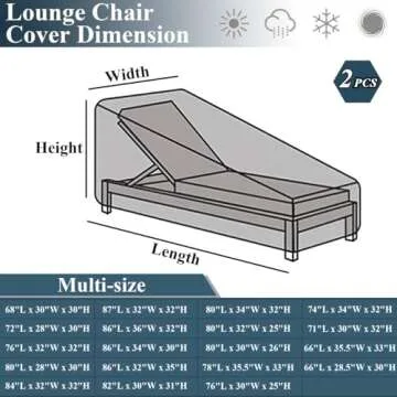 Hptmus 2Pcs Outdoor Chaise Lounge Covers - Patio Chaise Lounge Covers Waterproof Heavy Duty Outdoor Lounge Chair Covers Patio Furniture Covers, 84" L x 32" W x 32" H/Black&White Stripe
