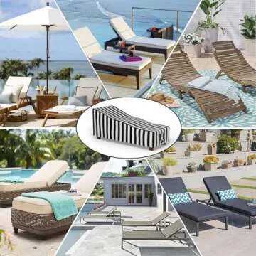 Hptmus 2Pcs Outdoor Chaise Lounge Covers - Patio Chaise Lounge Covers Waterproof Heavy Duty Outdoor Lounge Chair Covers Patio Furniture Covers, 84" L x 32" W x 32" H/Black&White Stripe