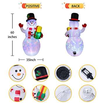 COOLWUFAN Christmas Decorations Outdoor Inflatables Snowman, Christmas Blow Up Yard Decorations Clearance with Built-in Colorful Rotating LED Lights for Indoor Yard Garden Decorations
