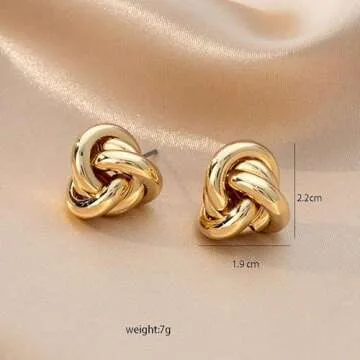 Chunky Gold Earrings for Women Gold Knot Earrings for Women Statement Earrings Gold Geometric EarringsThick Earrings Trendy Twisted Link Earring Gold Vintage Earrings(gold ball)