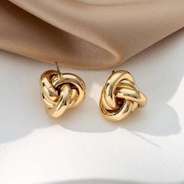 Chunky Gold Earrings for Women Gold Knot Earrings for Women Statement Earrings Gold Geometric EarringsThick Earrings Trendy Twisted Link Earring Gold Vintage Earrings(gold ball)