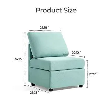 LINSY HOME Modular Sectional Sofa with Storage, Washable Sectional Couch, Covers Changeable, Single Couch Modular Chair to Extend Your Sofa, Teal