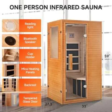 Real Relax Far Infrared Sauna Room 1 Person, Compact Hemlock Wooden Indoor Home Sauna Room with 950W 6pcs Low EMF Heating Plates