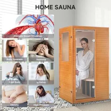 Real Relax Far Infrared Sauna Room 1 Person, Compact Hemlock Wooden Indoor Home Sauna Room with 950W 6pcs Low EMF Heating Plates
