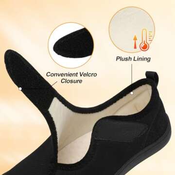 LeIsfIt Womens Slippers Wide Diabetic Shoes Adjustable Walking Shoes Arthritis Edema House Shoes Indoor Outdoor Slippers Black Size 9