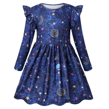 VASCHY Girls Dress, Soft Twirly Stretchy Casual Dress with Pockets Ruffle Long Sleeve for Toddler/Li...