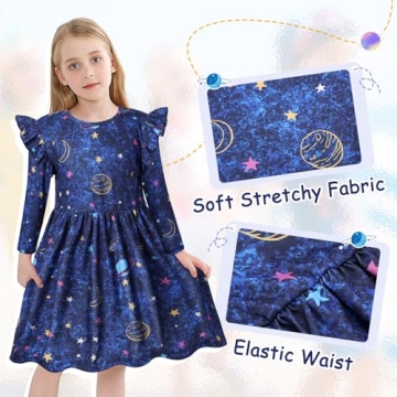 VASCHY Girls Dress with Ruffle Sleeves & Pockets
