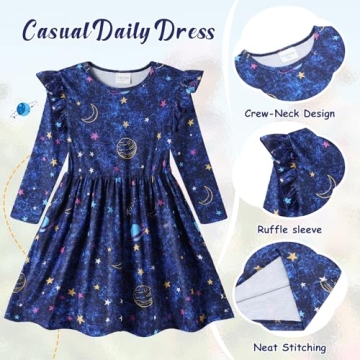 VASCHY Girls Dress with Ruffle Sleeves & Pockets