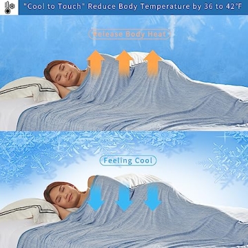 MH MYLUNE HOME Cooling Blanket for Hot Sleepers, Arc-chill Cold Throw Blanket for Sofa/Bed, Lightweight Breathable Summer Thin Blanket for Travel,Camping,Throw Size, Blue
