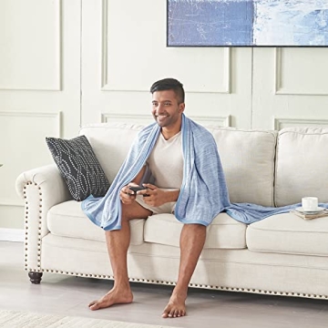 MH MYLUNE HOME Cooling Blanket for Hot Sleepers, Arc-chill Cold Throw Blanket for Sofa/Bed, Lightweight Breathable Summer Thin Blanket for Travel,Camping,Throw Size, Blue