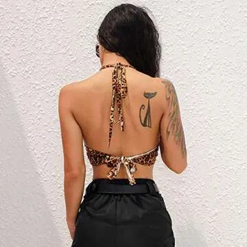Women Halter Backless Camis Streetwear Club Patchwork Camisole Leopard
