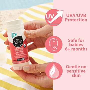 All Good Baby & Kids Mineral Sunscreen Butter Stick for Face, Nose, Ears - UVA/UVB Broad Spectrum SPF 50, Coral Reef Friendly, Water Resistant, Zinc Oxide, Vitamin E (2.75 oz)(2-Pack)