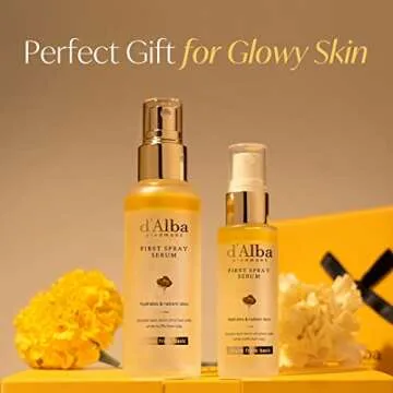 d'alba Piedmont Travel Essencial Gift Set, White Truffle First Spray Serum Full Size & Travel Size with Yellow Pouch, Korean Skin Care, Perfect for Small Gift for Her and Him