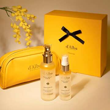 d'alba Piedmont Travel Essencial Gift Set, White Truffle First Spray Serum Full Size & Travel Size with Yellow Pouch, Korean Skin Care, Perfect for Small Gift for Her and Him