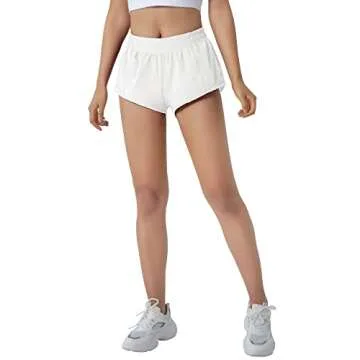 Aurefin Running Shorts for Women,Quick Dry Athletic Sports Shorts Lightweight Active Workout Gym Shorts with Zip Pocket White/S