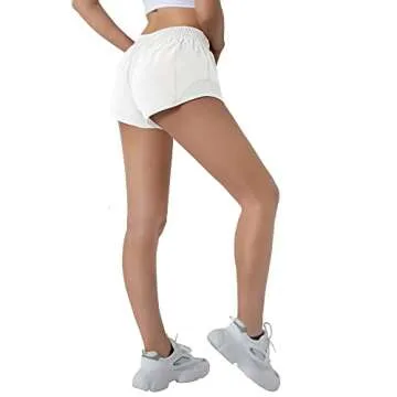 Aurefin Running Shorts for Women,Quick Dry Athletic Sports Shorts Lightweight Active Workout Gym Shorts with Zip Pocket White/S