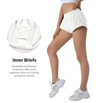 Aurefin Running Shorts for Women,Quick Dry Athletic Sports Shorts Lightweight Active Workout Gym Shorts with Zip Pocket White/S