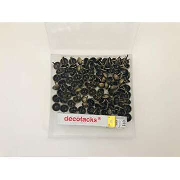 Decotacks 100 Pcs/Box Upholstery Tacks Upholstery Nails ∅7/16" Head x 1/2" Long Shank Antique Brass DX0511AB