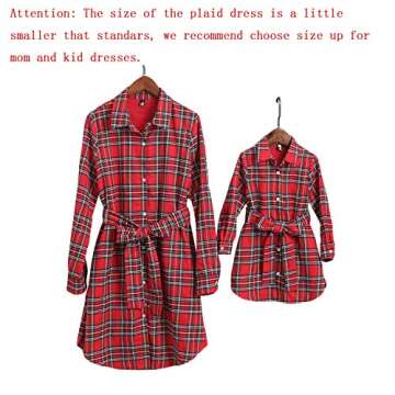 PopReal Mommy and Me Outfits Plaid Christmas Self-Tie Long Sleeve Tunic Dress Family Matching Clothe...