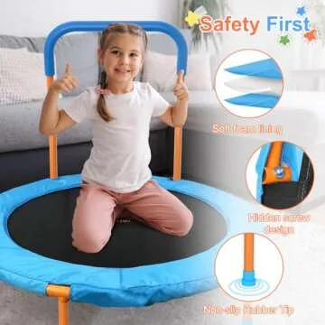 Ativafit 36inch Mini Toddler Trampoline for Kids Ages 1-6 Indoor Outdoor Folding Small Rebounder Trampoline with Foam Handle Safety Padded Cover Fun for Kids