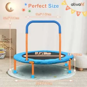 Ativafit 36inch Mini Toddler Trampoline for Kids Ages 1-6 Indoor Outdoor Folding Small Rebounder Trampoline with Foam Handle Safety Padded Cover Fun for Kids