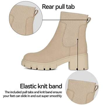 Athlefit Women's Chelsea Platform Ankle Boots Elastic Chunky Heel Lug Sole Nude Booties Size 7.5