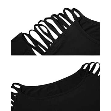 Cicy Bell Women Long Sleeve Casual Hollow Out Shoulder Sexy T-Shirt Slim Stretchy Solid Color Blouse Tops (Black,Small)