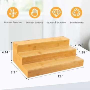 MillTu Bamboo Spice Rack Organizer for Cabinet 3 Tier Countertop Step Spice Shelf for Kitchen Storage and Organizer (2 Pack, Cabinet)