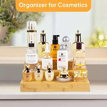 MillTu Bamboo Spice Rack Organizer for Cabinet 3 Tier Countertop Step Spice Shelf for Kitchen Storage and Organizer (2 Pack, Cabinet)