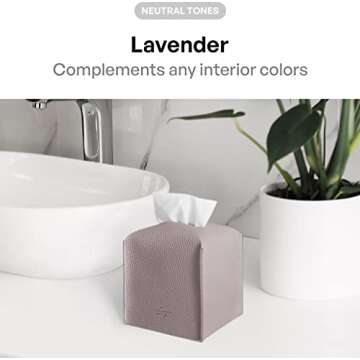 Carrotez Tissue Box Cover, [Refined] Modern PU Leather Square Tissue Box Holder - Decorative Holder/Organizer for Bathroom Vanity Countertop, Night Stands, Office Desk & Car 5"X5"X5" - Lavender