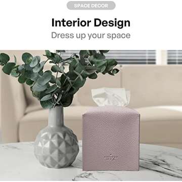 Carrotez Tissue Box Cover, [Refined] Modern PU Leather Square Tissue Box Holder - Decorative Holder/Organizer for Bathroom Vanity Countertop, Night Stands, Office Desk & Car 5"X5"X5" - Lavender