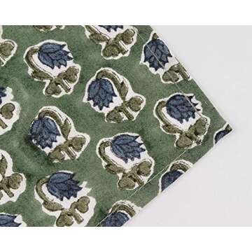 Ridhi - Floral Dark Grass Green Cotton Fabric Napkins Set for Christmas Table Decor, Set of 8 Dinner...