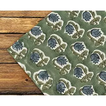 Ridhi - Floral Dark Grass Green Cotton Fabric Napkins Set for Christmas Table Decor, Set of 8 Dinner Napkin for Wedding Gift, Luxurious Napkins for Modern Farmhouse Decor, Hand Block Print Napkin