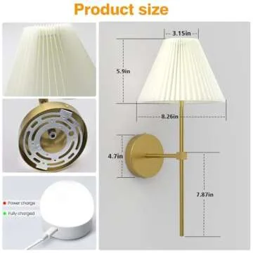 Hudyogy Battery Operated Wall Sconces Set of 2,Gold Rechargeable Wall Lights with Remote,3000mAh Dimmable 3 Timer Magnetic Bulbs,Indoor Wireless Lamps for Bedroom Living Room Hallway Bathroom