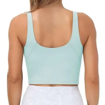 Women’s Longline Sports Bra Wirefree Padded Medium Support Yoga Bras Gym Running Workout Tank Tops (Light Blue, Small)