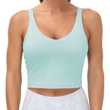 Women’s Longline Sports Bra Wirefree Padded Medium Support Yoga Bras Gym Running Workout Tank Tops (Light Blue, Small)