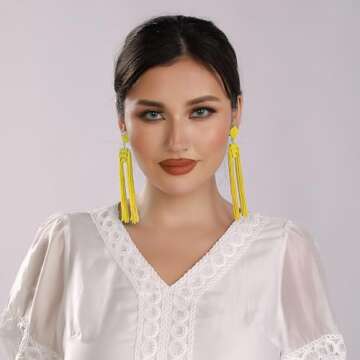 Coiris Statement Thread Tassels Dangle Drop Earrings For Women (ER1141-Yellow)