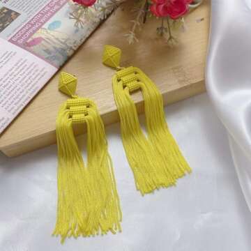 Coiris Statement Thread Tassels Dangle Drop Earrings For Women (ER1141-Yellow)