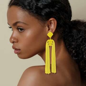 Coiris Statement Thread Tassels Dangle Drop Earrings For Women (ER1141-Yellow)