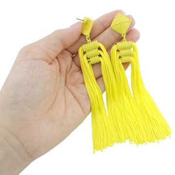 Coiris Statement Thread Tassels Dangle Drop Earrings For Women (ER1141-Yellow)