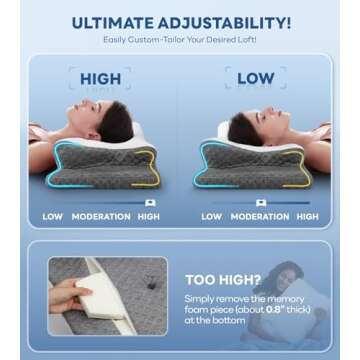 No More Aches Neck Pillow for Pain Relief, Adjustable Cervical Pillow for Neck Support with Armrest, Odorless Ergonomic Butterfly Memory Foam Pillows,Orthopedic Bed Pillow Side Back Stomach Sleeping