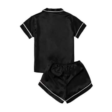 Verdusa Women's 2pc Satin Nightwear Button Front Sleepwear Short Sleeve Pajamas Set